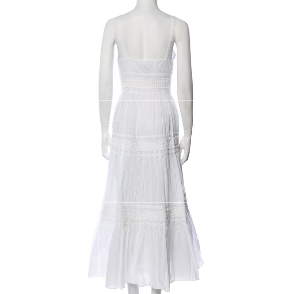 Lauren by Ralph Lauren V-Neck White Cotton Pleated Ruffle Accents Maxi Dress - Picture 4 of 12